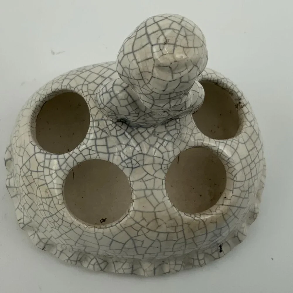 Rare Japanese Vintage Crackle Pottery Lady Lipstick Holder